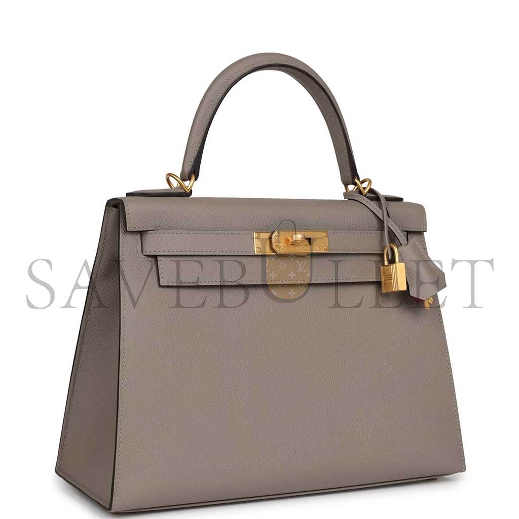 HERMÈS MASTER KELLY SELLIER 28 GRIS ASPHALTE VERSO EPSOM BRUSHED GOLD HARDWARE (28*22*10cm) 